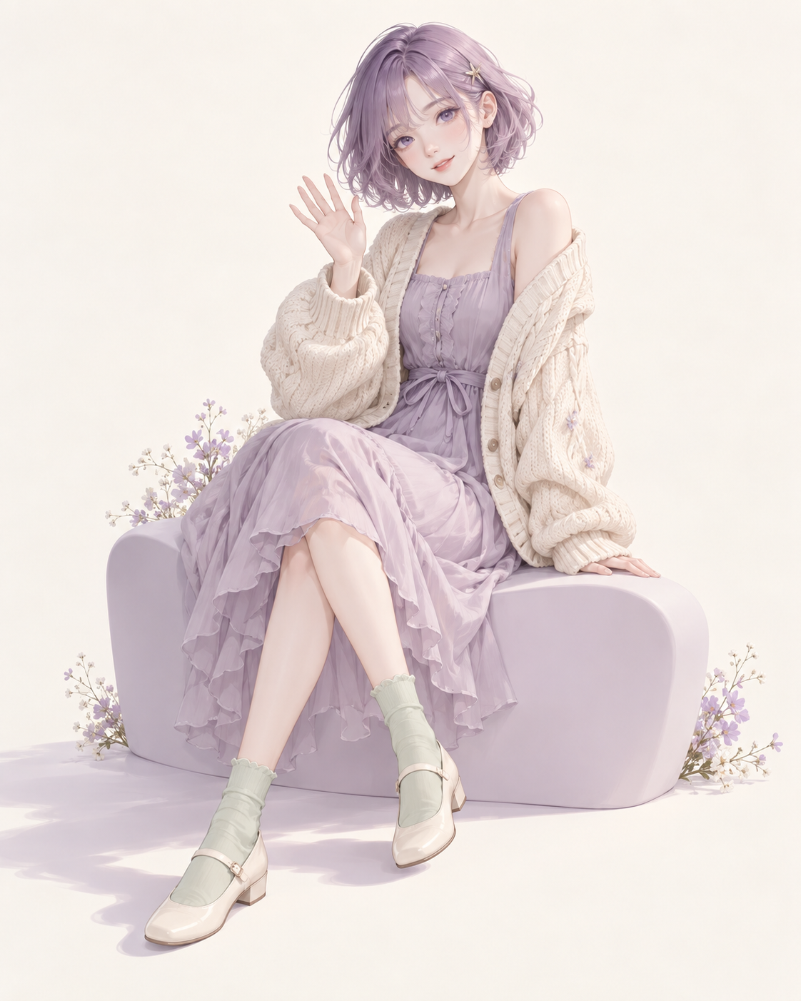 茫茫鹿,淡紫色短发的原创角色立绘